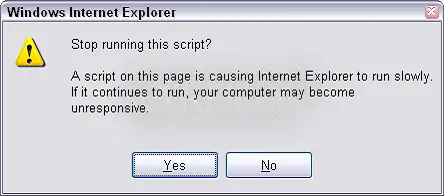 Microsoft Internet Explorer message, Stop running this script?
