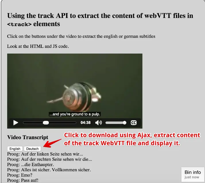 Using track api to extract content of webvtt in track element.