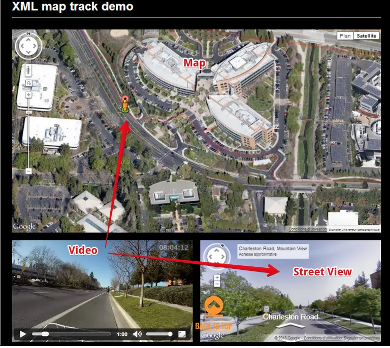 Video synced with google map and google street map.