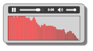 Audio player with frequency visualisations with red bars.