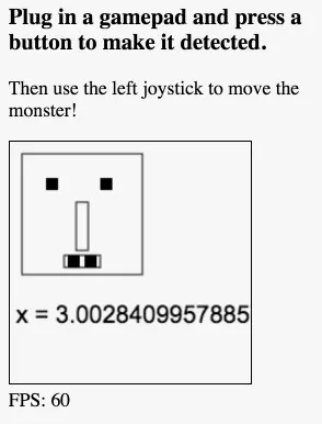 Move the monster with the gamepad, jsbin screenshot.