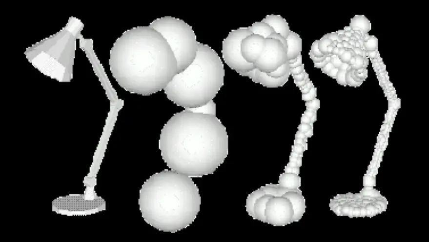 A 3D object (a lamp) with bounding spheres.