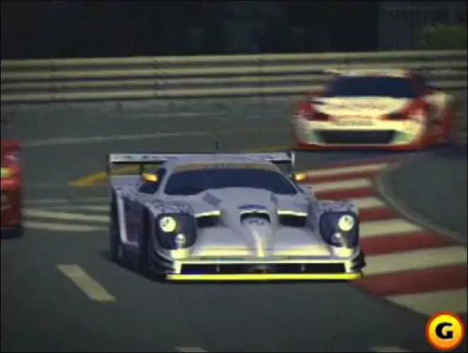 Grand turismo used collisions between bounding spheres: image of the game (a car on a road track).