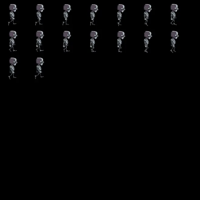 A sprite sheet with a walking robot (only the posture "move to the 
    right" is in the sprite sheet).