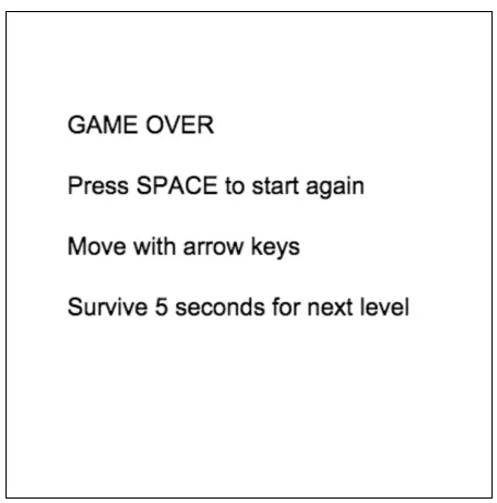 Game over screen, asking to press space to start again.