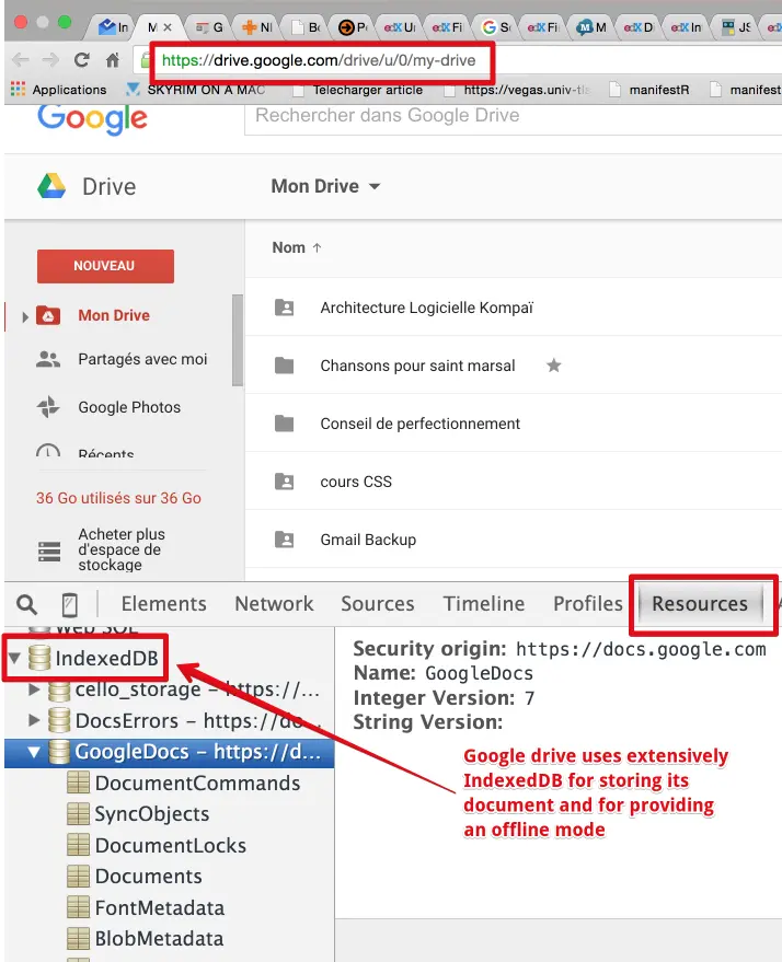 Google drive using indexDB.