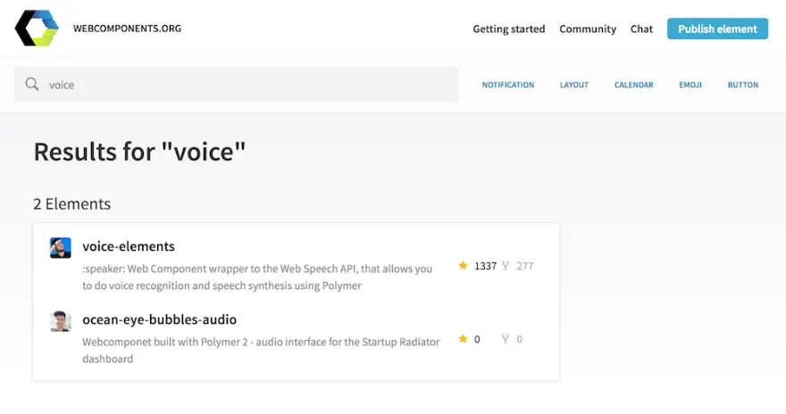 Results for a search on "voice".
